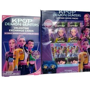 (1) KPop Demon Hunters Huntrix Valentine Exchange Cards, (1) Sticker Share Pack